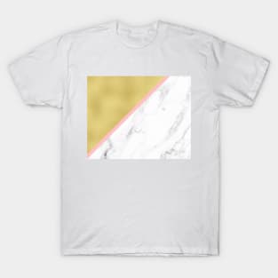 Marble and gold background pink line T-Shirt